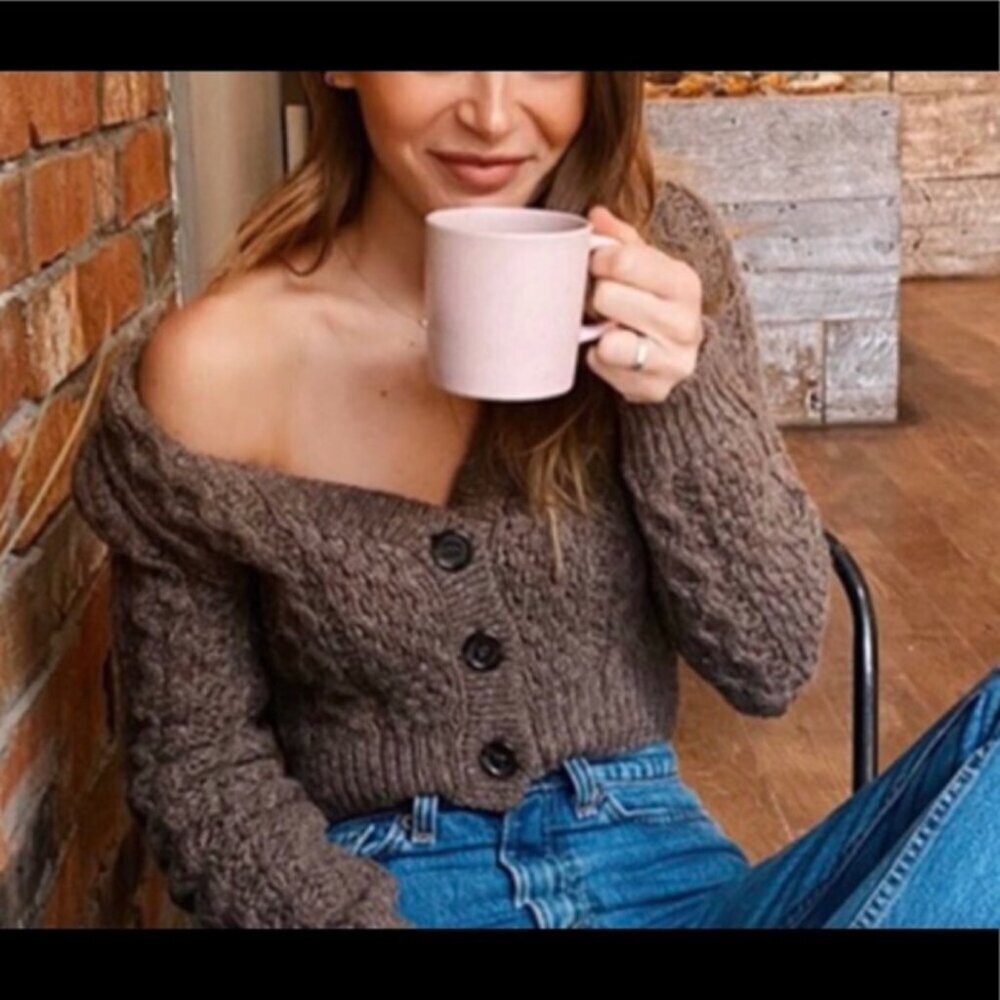 WILFRED Adley Cardigan Cable Knit Sweater Brown S ARITZIA